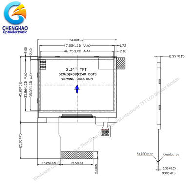 2.31" High Brightness 500nits LCD Display Module ILI9342C Driver IC